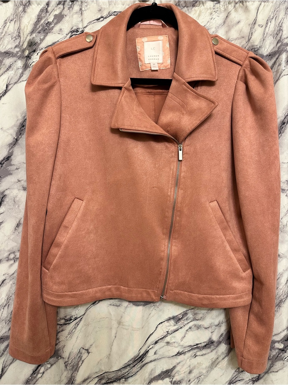 LC Lauren Conrad Dusty Rose Suede-Style Moto Jacket